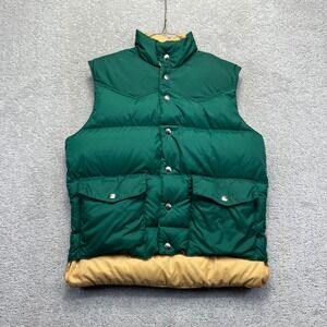 VINTAGE Forester Puffer Vest Size M Green Tan Reversible Nylon Down Filled Snap